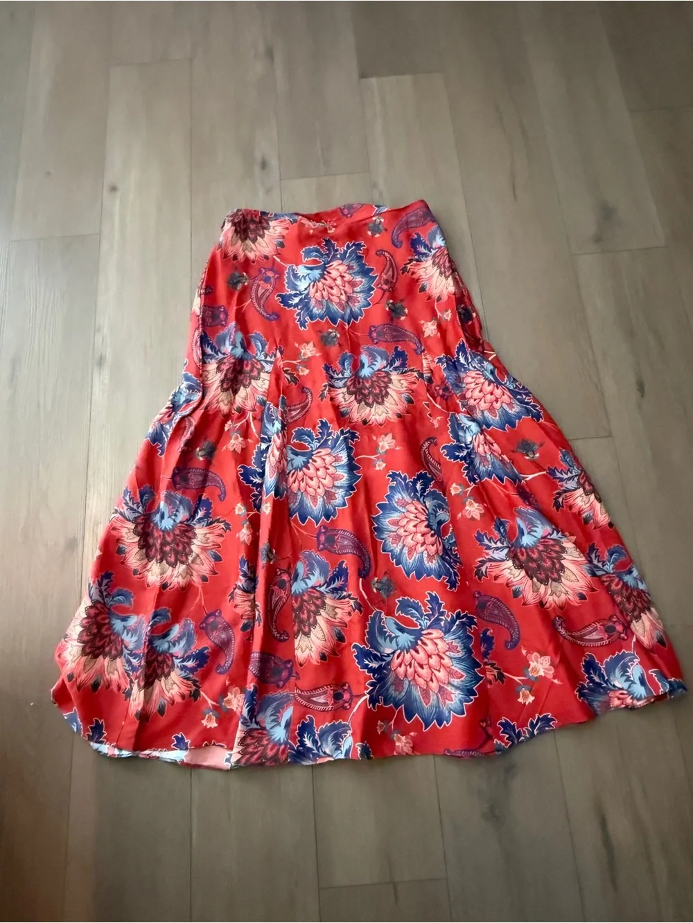 FARM Rio Red Floral Maxi Skirt with Blue Accents